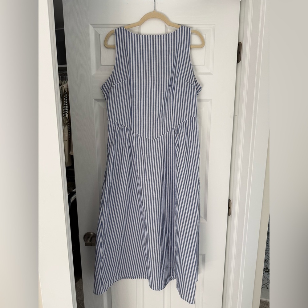 Blue and White Striped Midi Dress